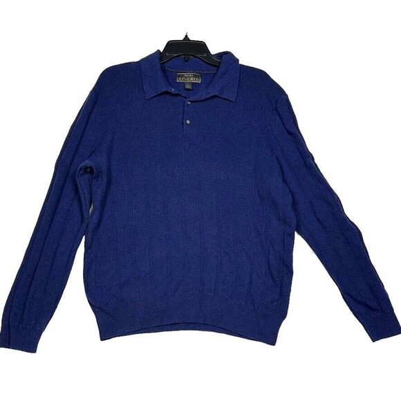 Jos A Bank Reserve Mens Large Blue Sweater Silk Long Sleeve Sweater Silk Blend - Picture 1 of 7